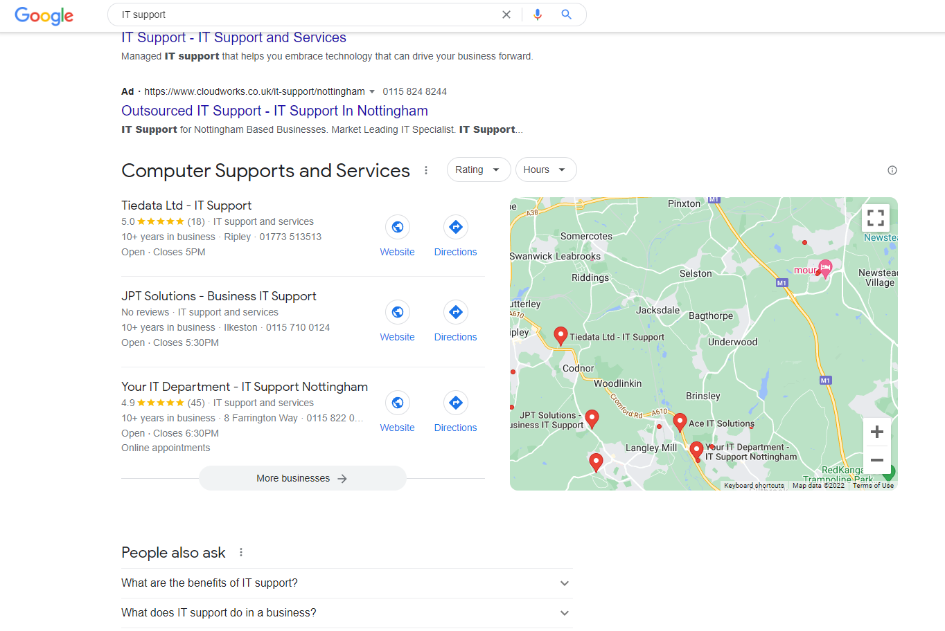 Zrzut ekranu pakietu map dla wsparcia IT w Google