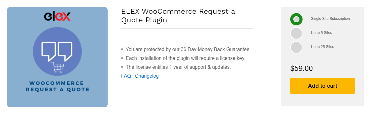 ELEX WooCommerce Demander un plugin de devis