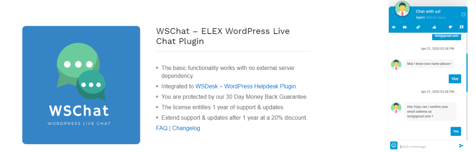 Плагин WSChat ELEX для WordPress для живого чата