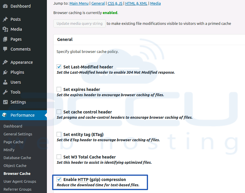 Enable HTTP GZIP Compression Using W3 Total Cache Plugin