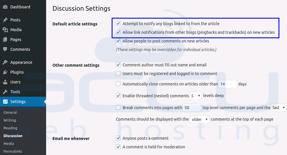 Disable Pingback and Trackback