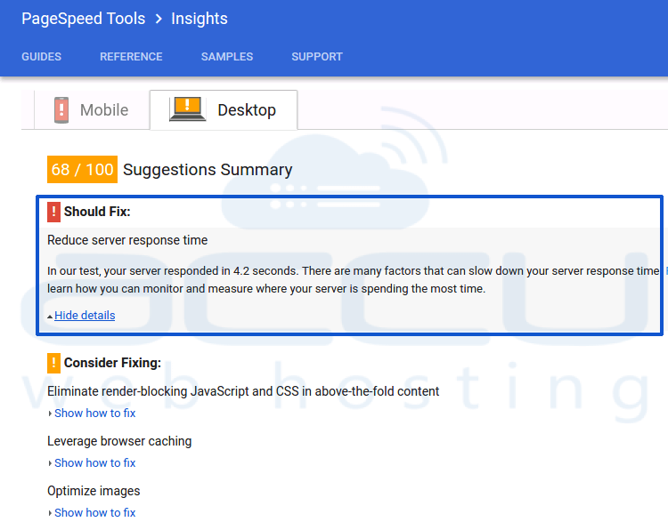 Google Page Speed Insight Feedback to Reduce Server Response Time