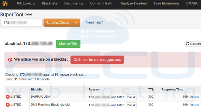 Verificação de reputação de IP no mxtoolbox