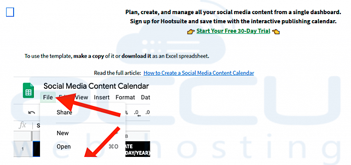 Modèle de calendrier de marketing de contenu Hootsuite