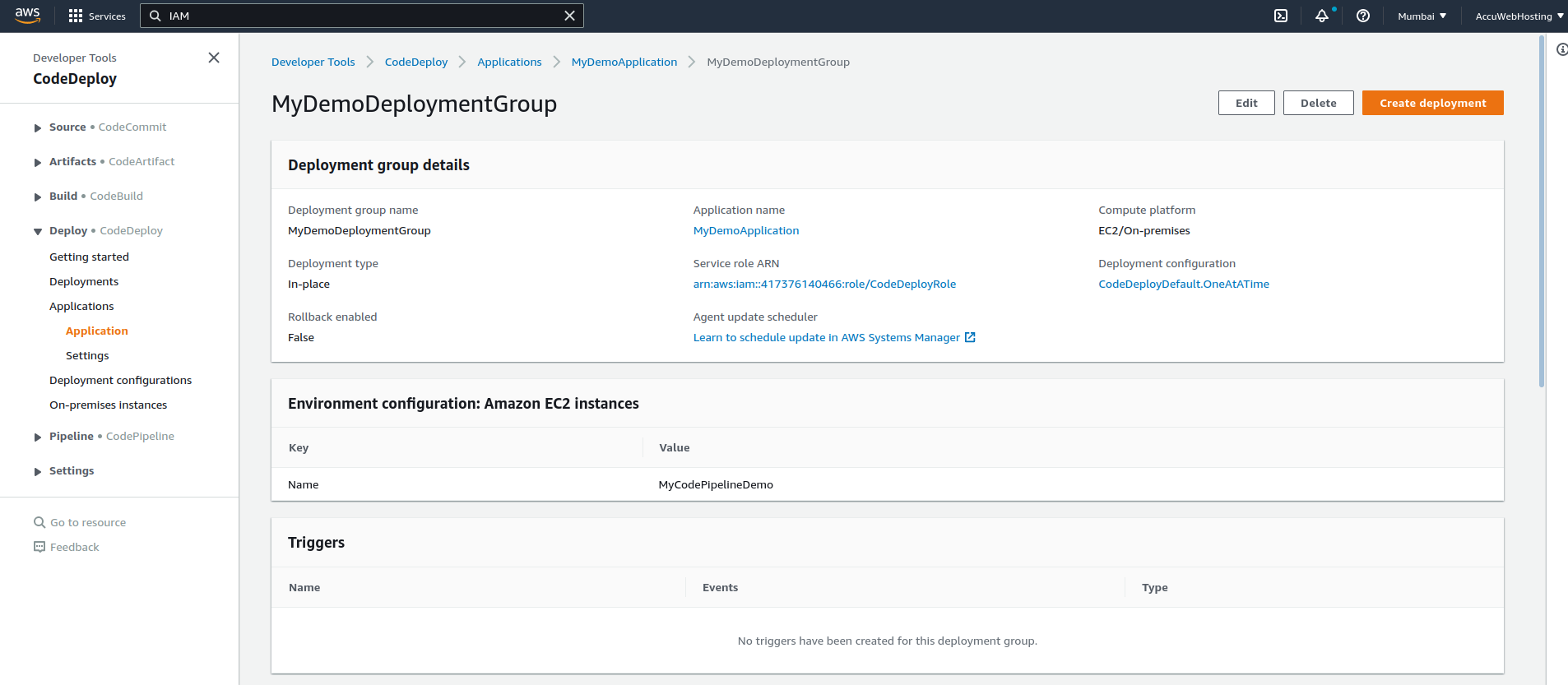 Create a deployment group in CodeDeploy