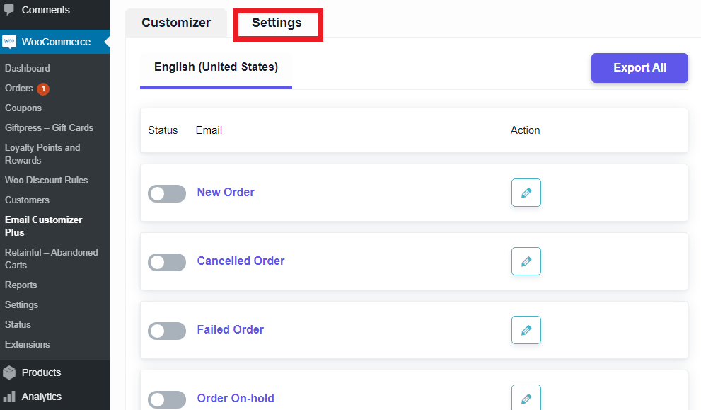 03 menú de configuración del personalizador de correo electrónico