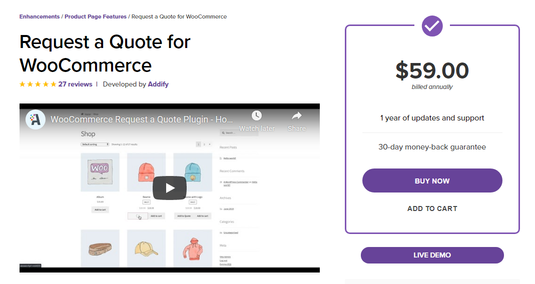 6. اطلب عرض أسعار لـ WooCommerce بواسطة Addify