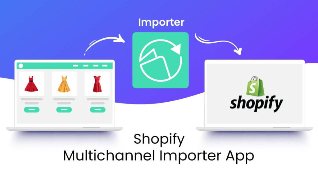 Grafic care promovează instrumentul Shopify Multichannel Importer.