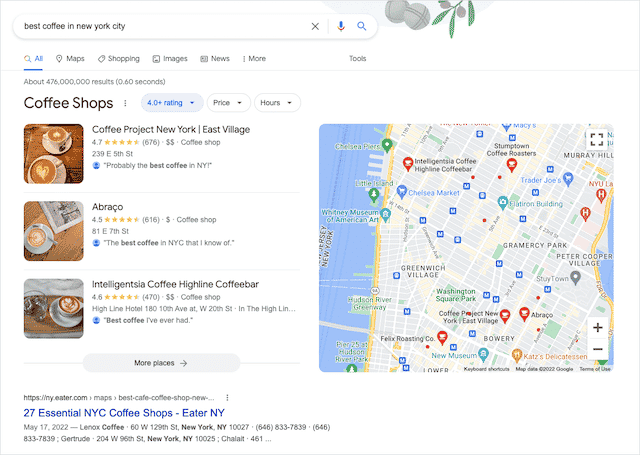 Лучшая кофейня Google local pack