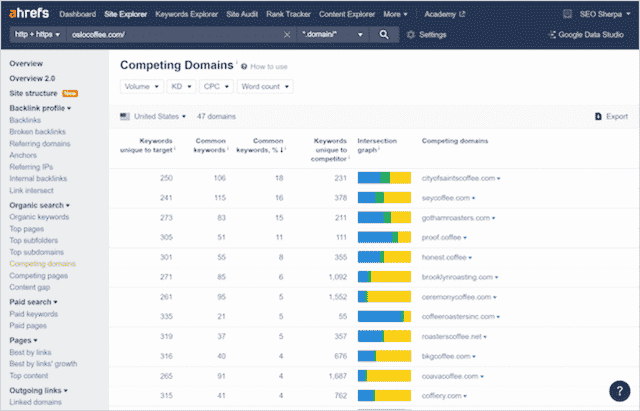 Dominios en competencia Ahrefs