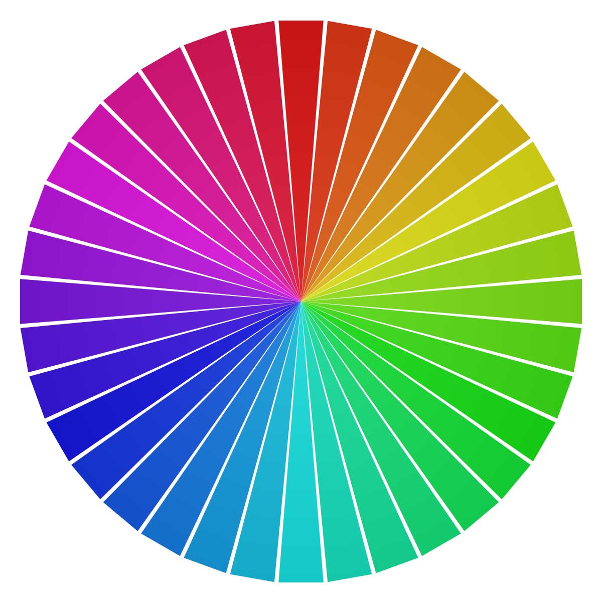 roda de cores com 36 combinações diferentes das cores principais.