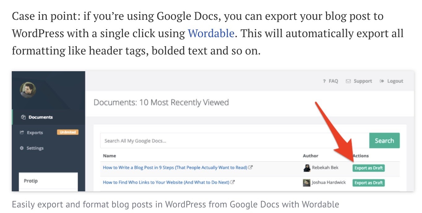 exportar contenido de Google Doc a WordPress a través de Wordable