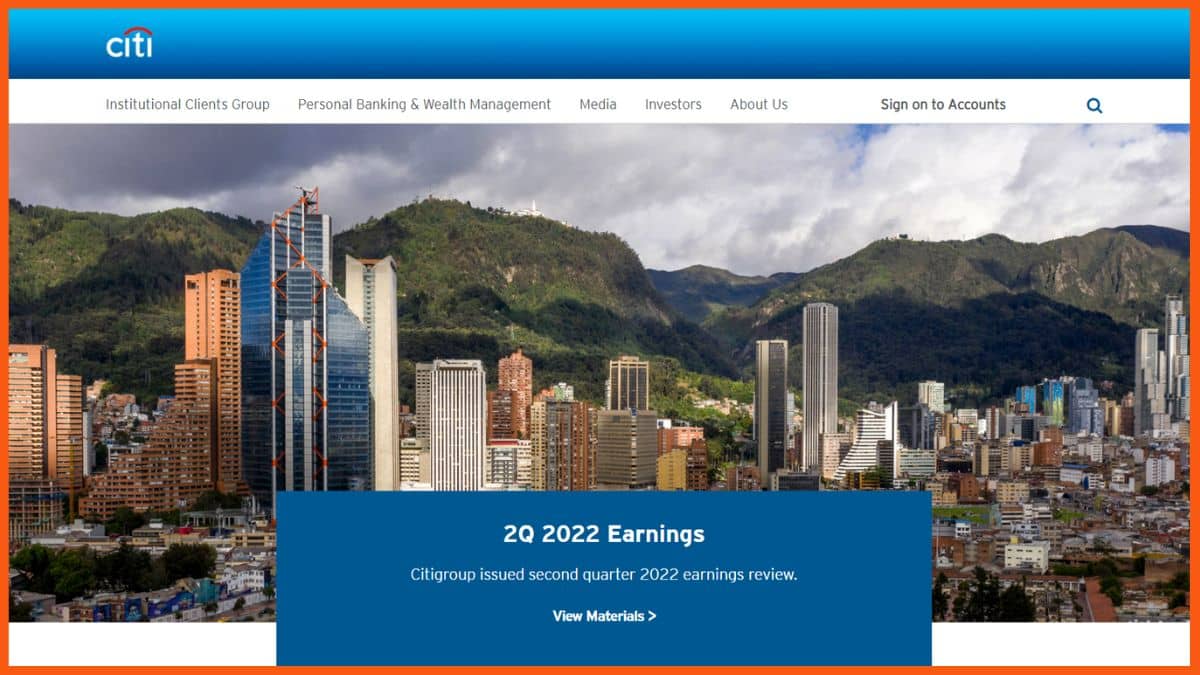 Homepage del sito web di Citigroup