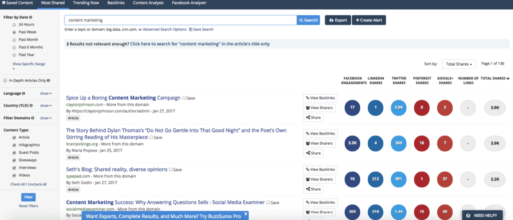 herramienta de marketing de contenidos buzzsumo