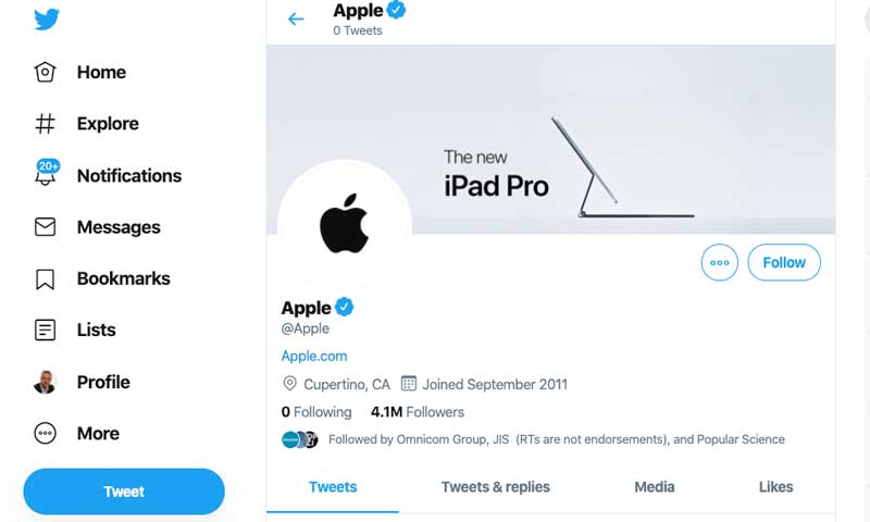 Modelul Apple Business nu folosește Twitter ca canal de marketing.