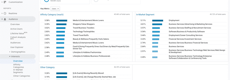 zainteresowania Google Analytics