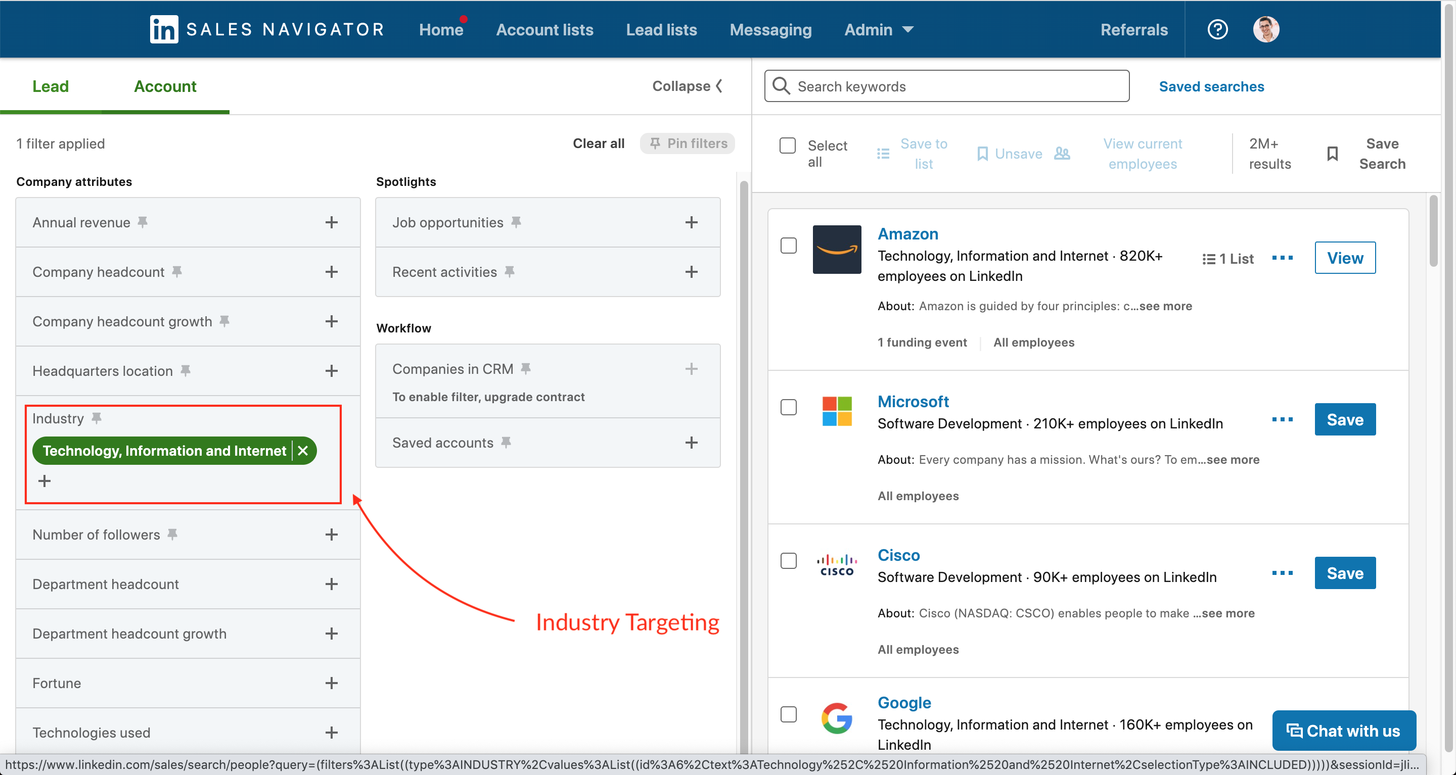 Sales Nav - Industria conturilor