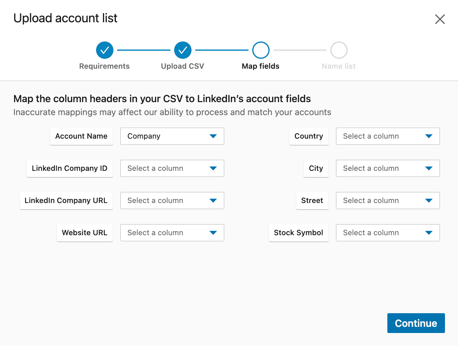 การนำทางการขาย - การอัปโหลด CSV