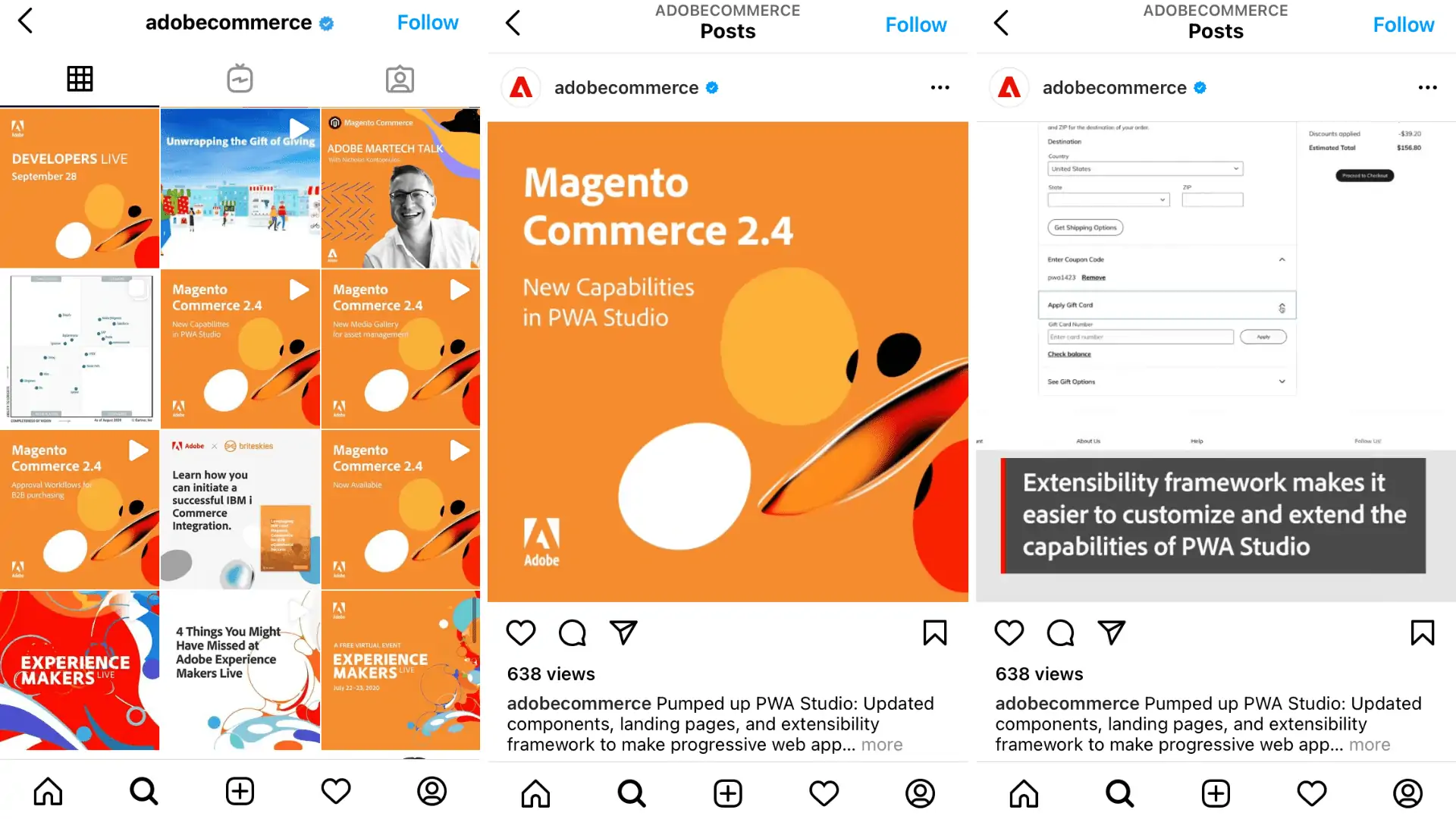 Adobe posts product updates in a video format on Instagram