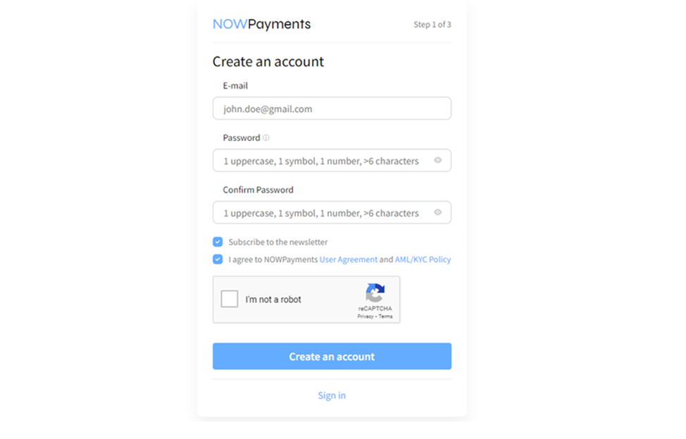 注册 NOWPayments 帐户