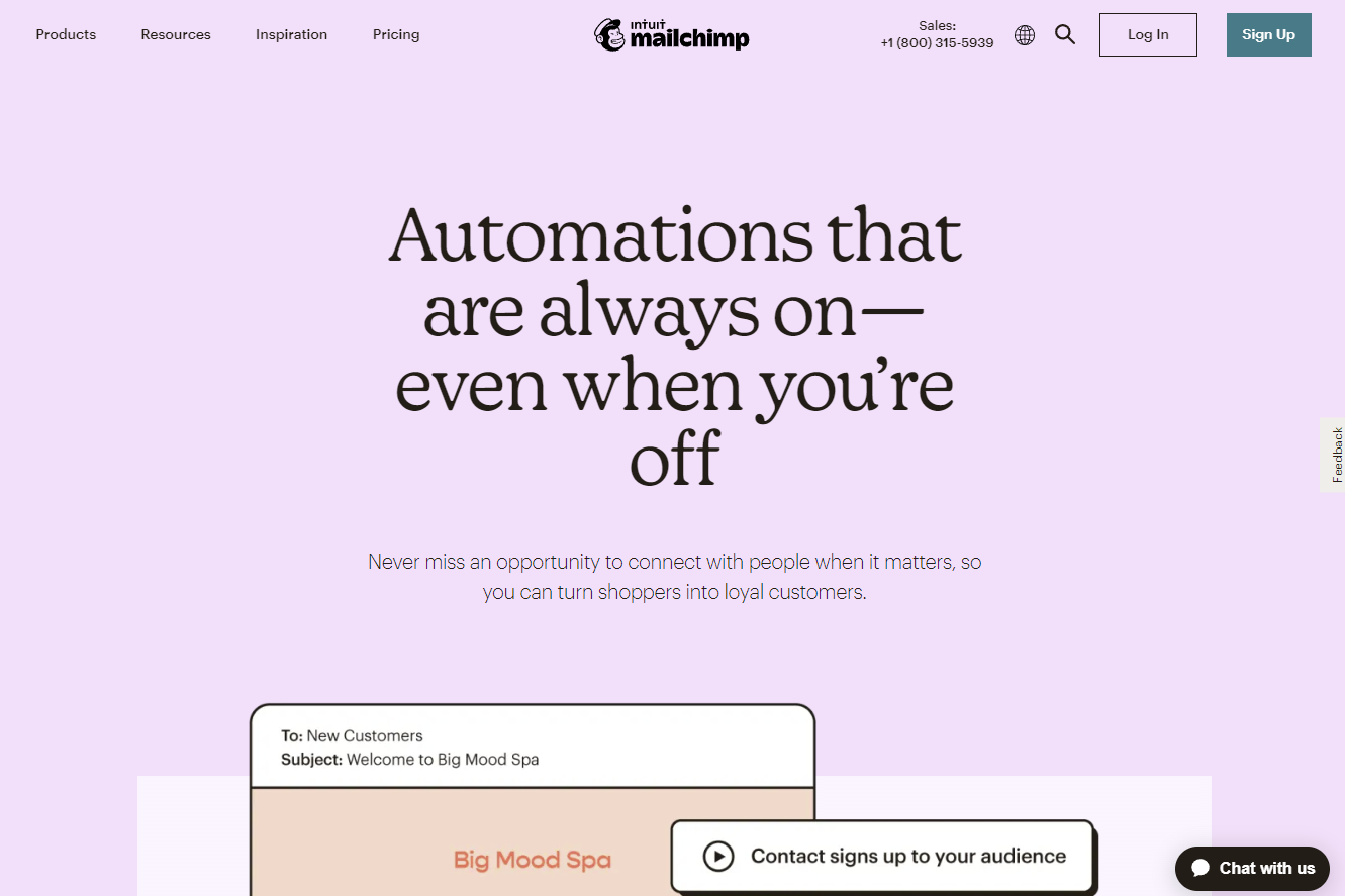 Captura de tela do site do Mailchimp