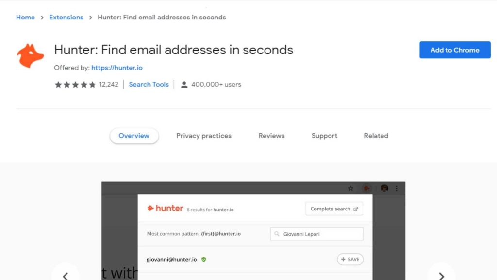 Outil de recherche d'e-mail Hunter