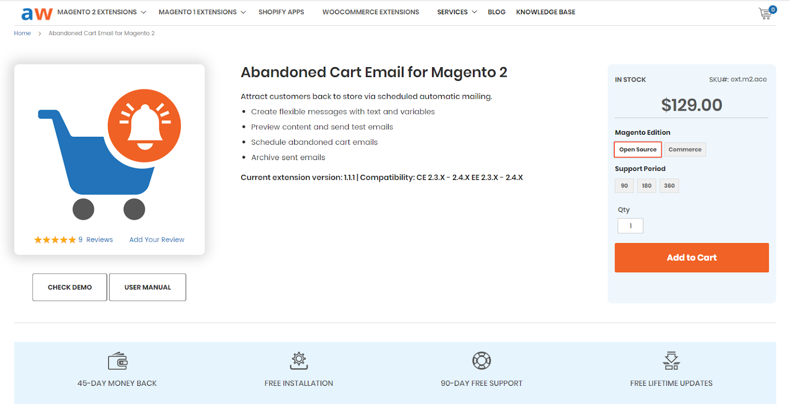 Complementos de magento: correo electrónico de carrito abandonado de Aheadworks