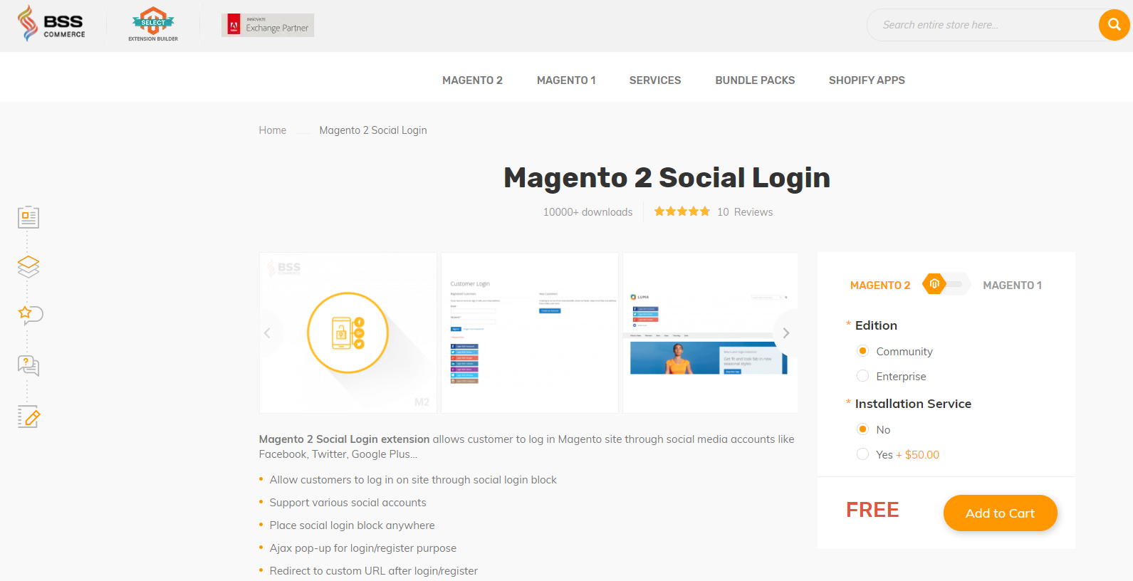 BSS Commerce Social Login - la mejor lista de extensiones de magento