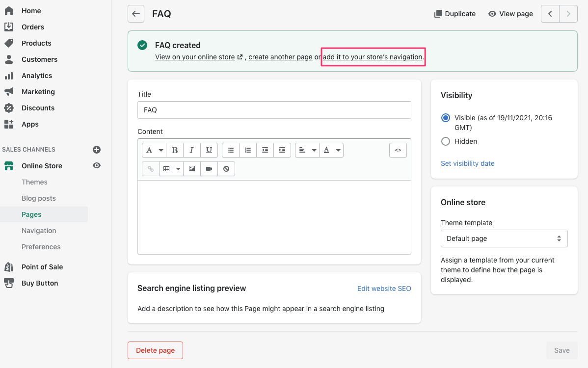 Shopify için SSS sayfası