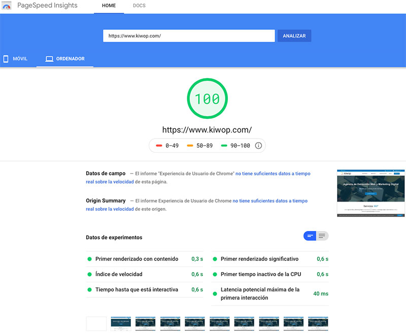 لاحظ 100 Google PageSpeed ​​Insights Desktop