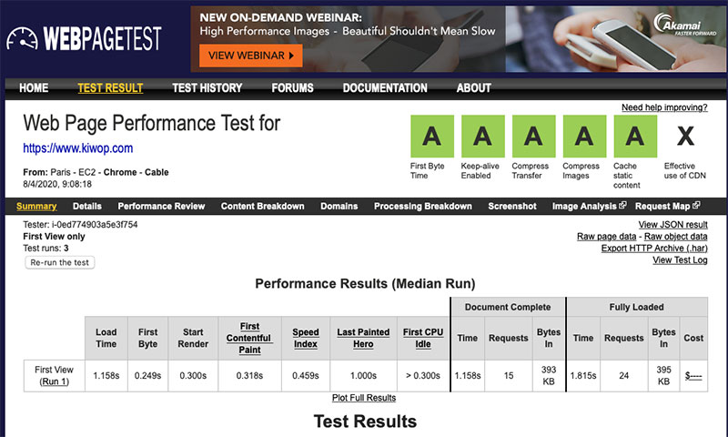 لاحظ اختبار سرعة WebPageTest