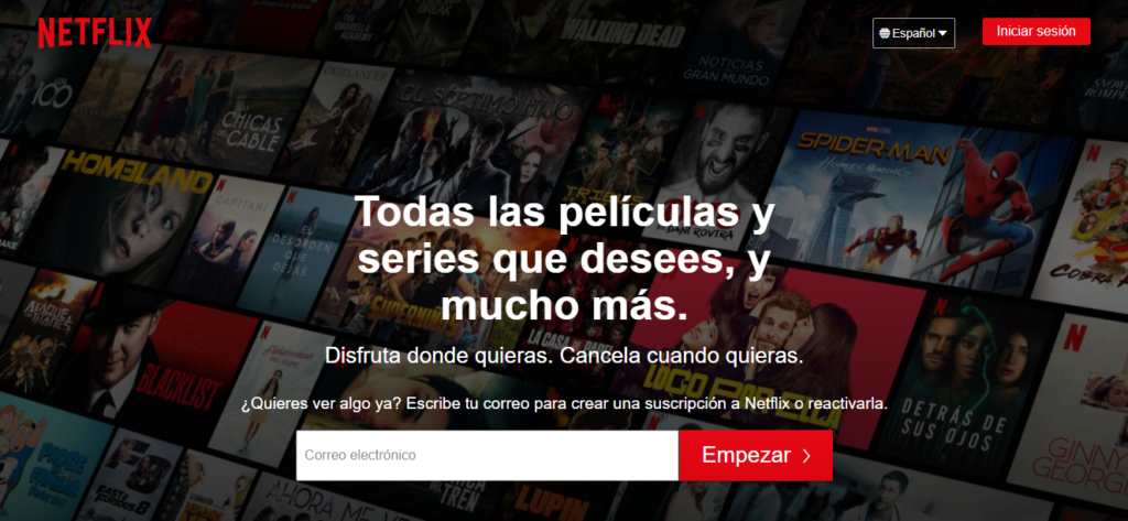 Página de destino da Netflix.