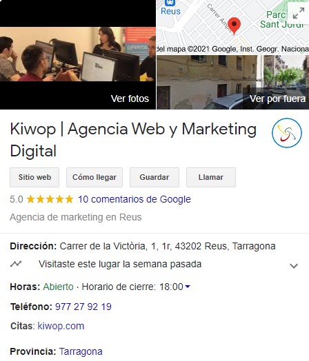 exemplu de filă google business-ul meu de la kiwop