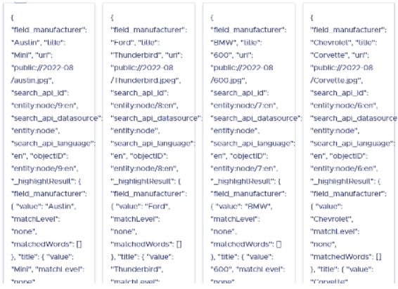 Hasil pencarian Algolia - format mentah