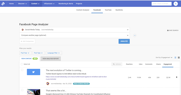 BuzzSumo Facebook-Analyse