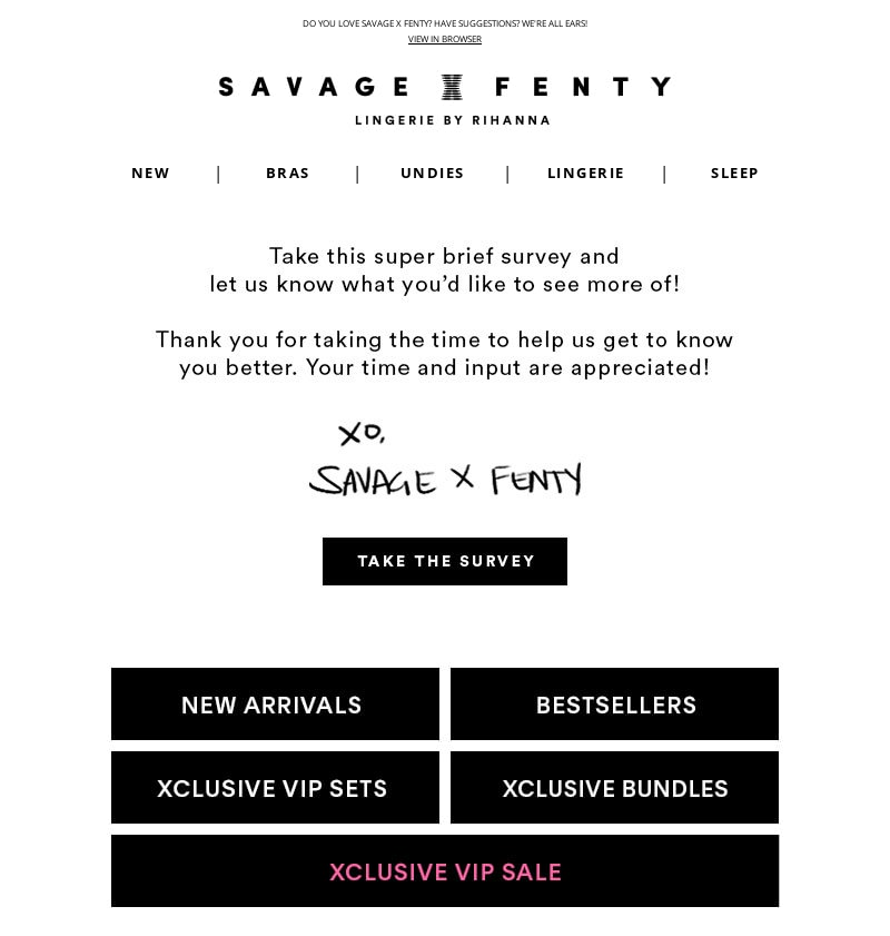 Campaña de encuestas por correo electrónico de Savage x Fenty