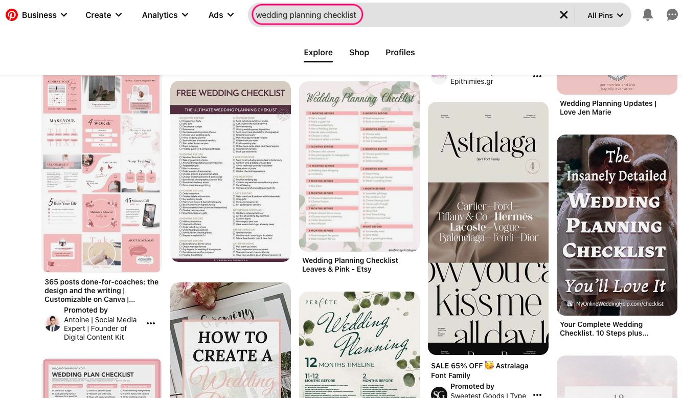 บริการวางแผนการตลาดงานแต่งงานบน Pinterest