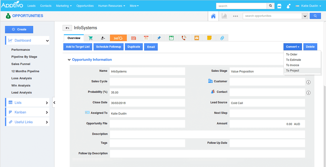 apptivo-crm-อินเทอร์เฟซ