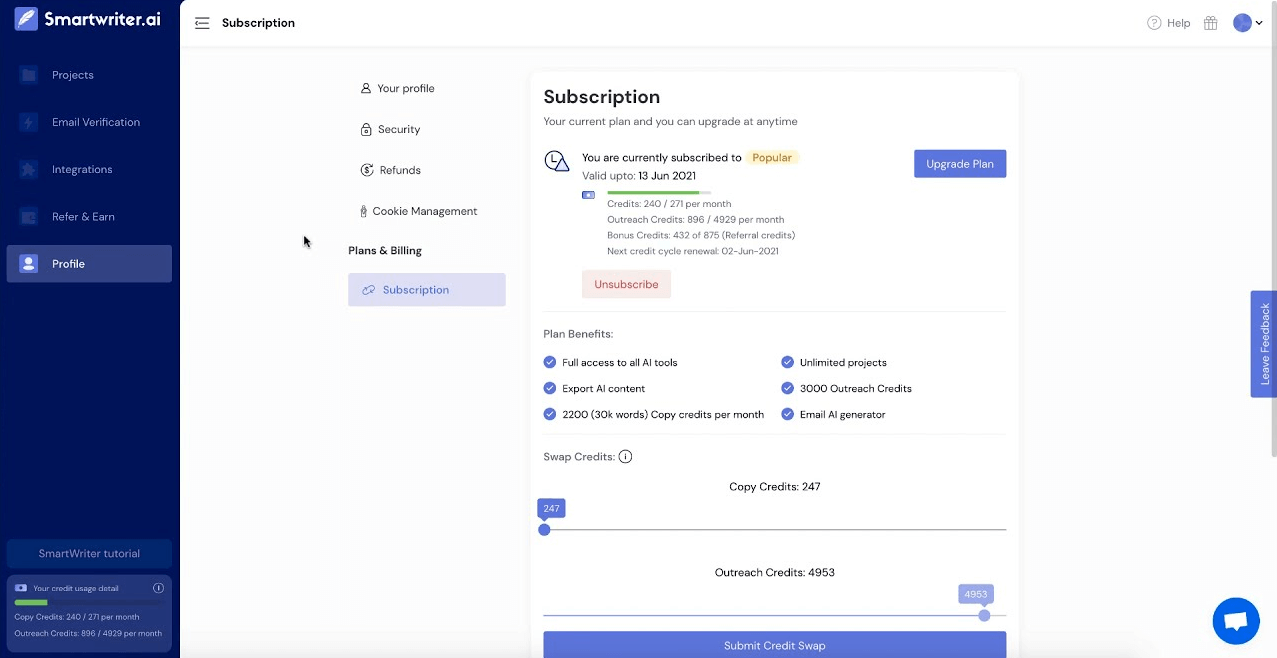 smartwriterai 인터페이스