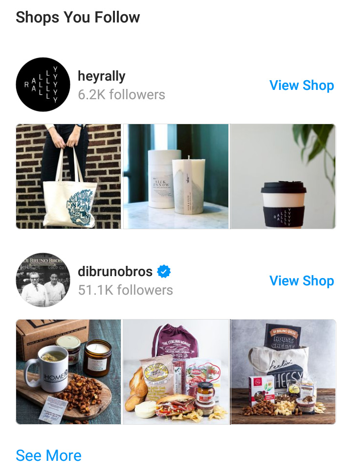 Feed de la tienda de Instagram