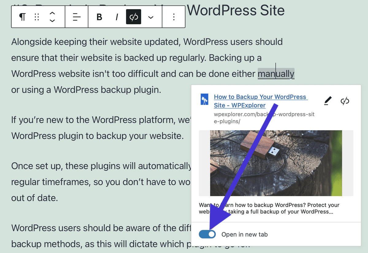 Zrzut ekranu przedstawiający ręczną edycję linków WordPress