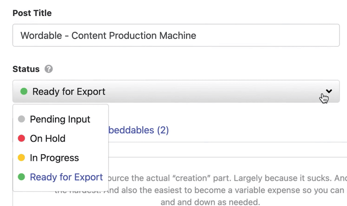 Use el estado del documento para indicar el progreso en Wordable