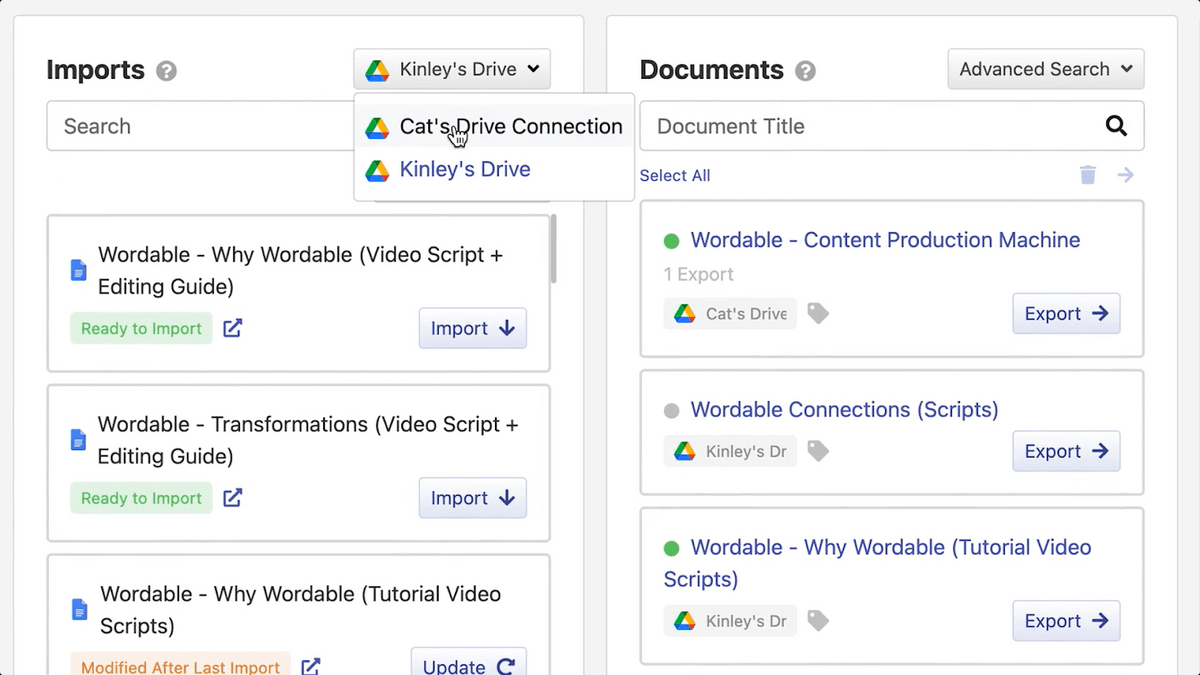 Wordable te permite importar desde diferentes carpetas de Google Drive