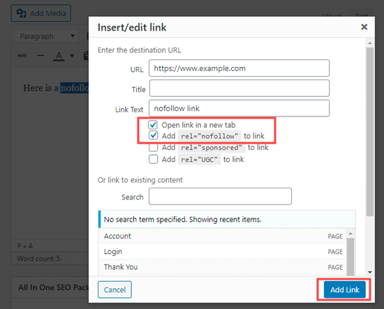 ตัวอย่างวิธีการเพิ่มลิงก์ nofollow โดยอัตโนมัติด้วย WordPress