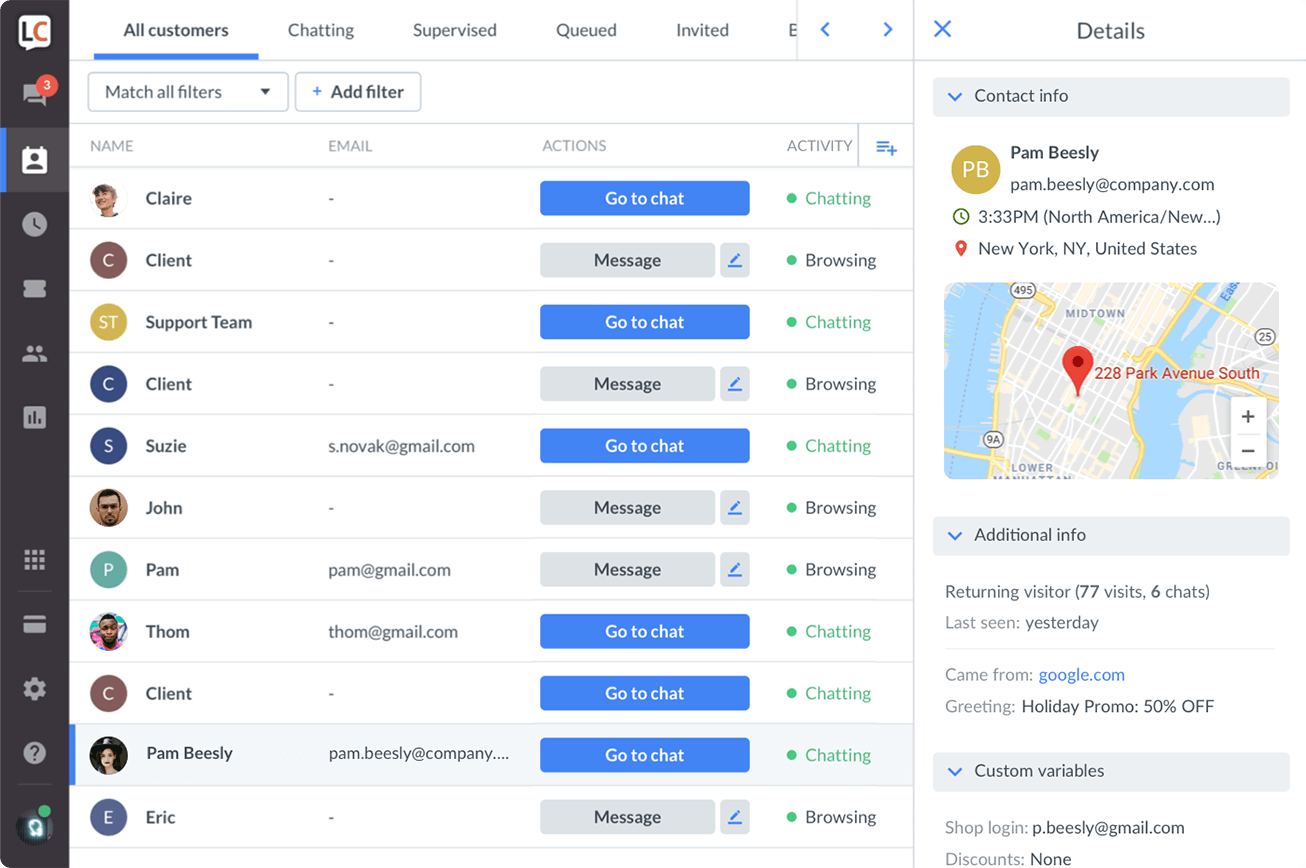 interfejs czatu na żywo