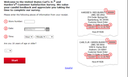 TellHappyStar — Resmi Hardee's Carl's Jr. Müşteri Anketi