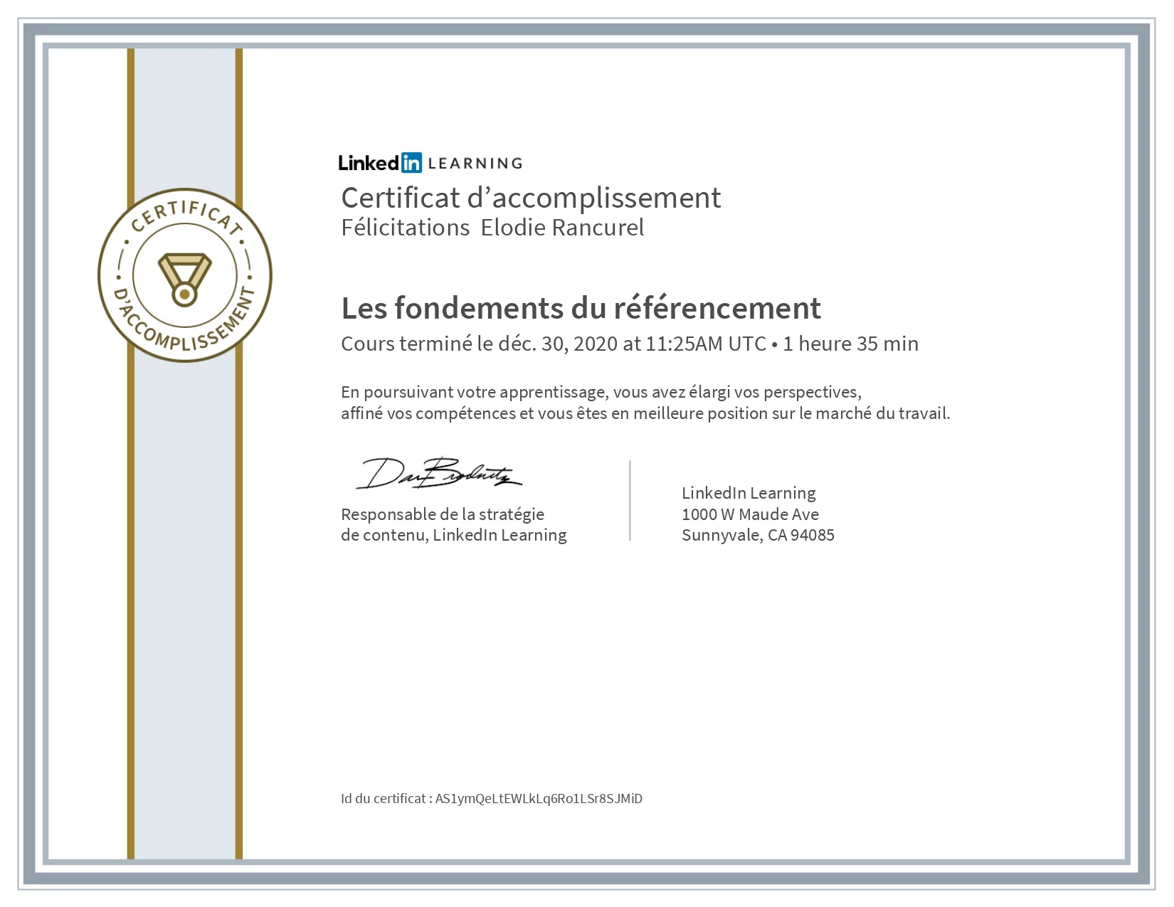 certificato di apprendimento linkedin