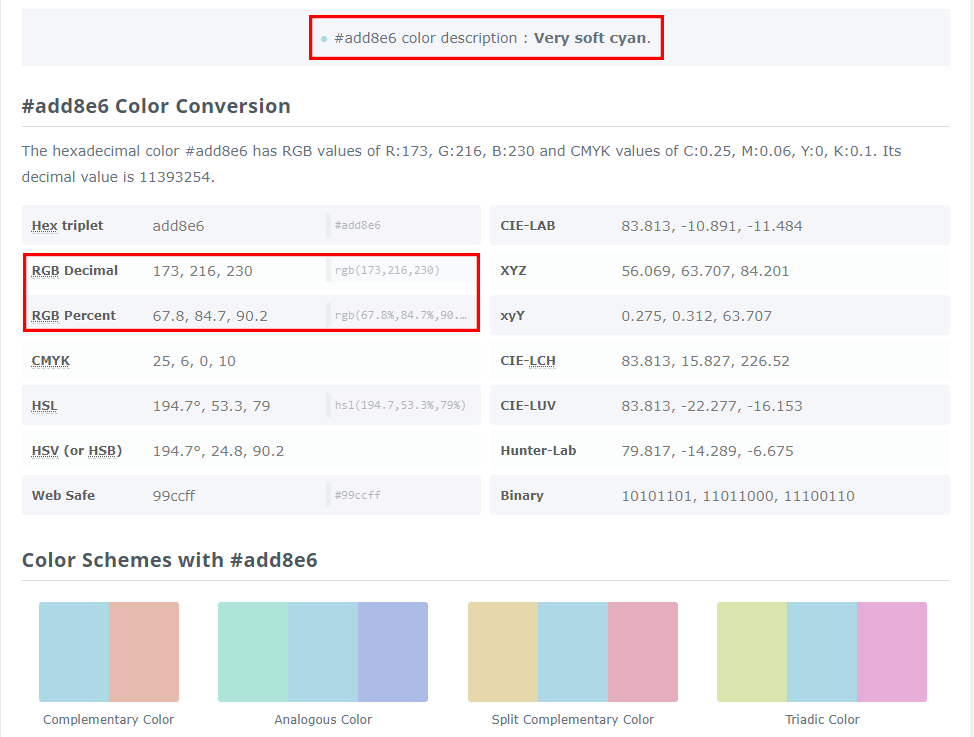 ColorHexa Da esadecimale a RGBA