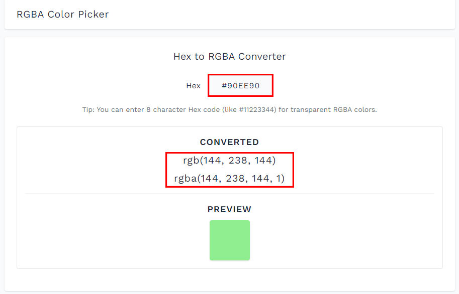 16 進数から RGBA へのコンバーター