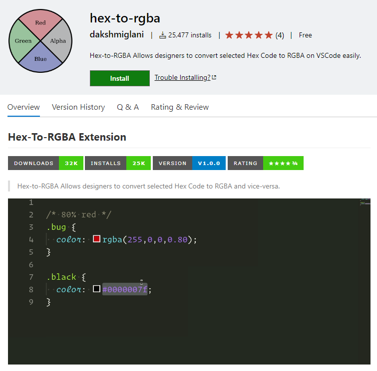 Hex إلى RGBA في VisualStudio